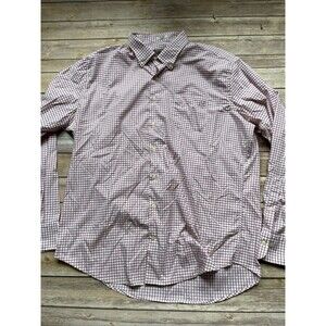 Peter Millar Mens Shirt XL Red White Checker Long Sleeve Button Down